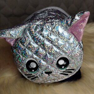 NaNaNa Surprise Chrissy Diamond Sparkly Silver Pom Purse Glitter Cat